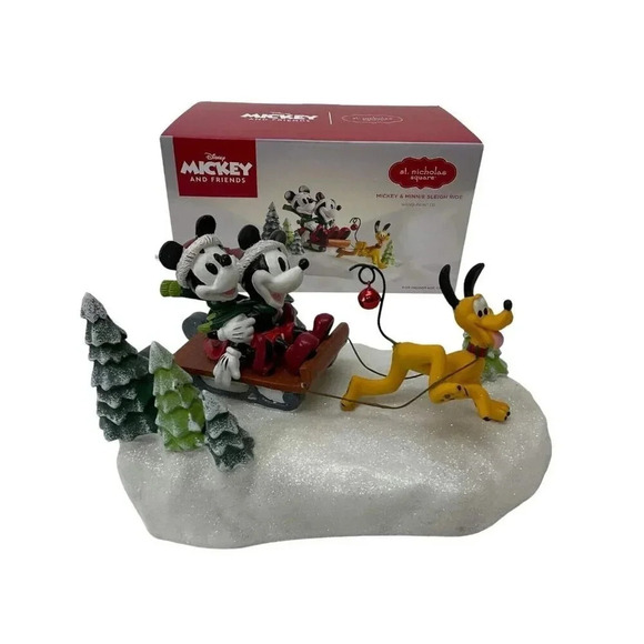 Disney St. Nicholas Square Mickey Minnie Goofy Sleigh Ride Christmas Decor